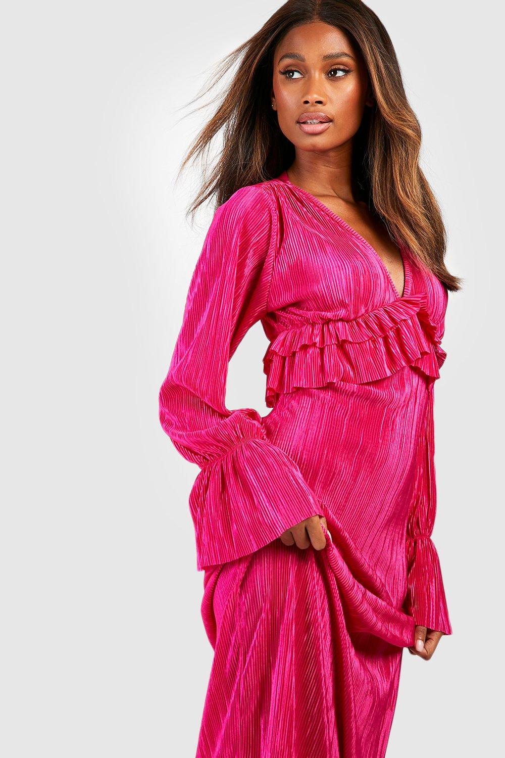 Long sleeve store ruffle wrap dress